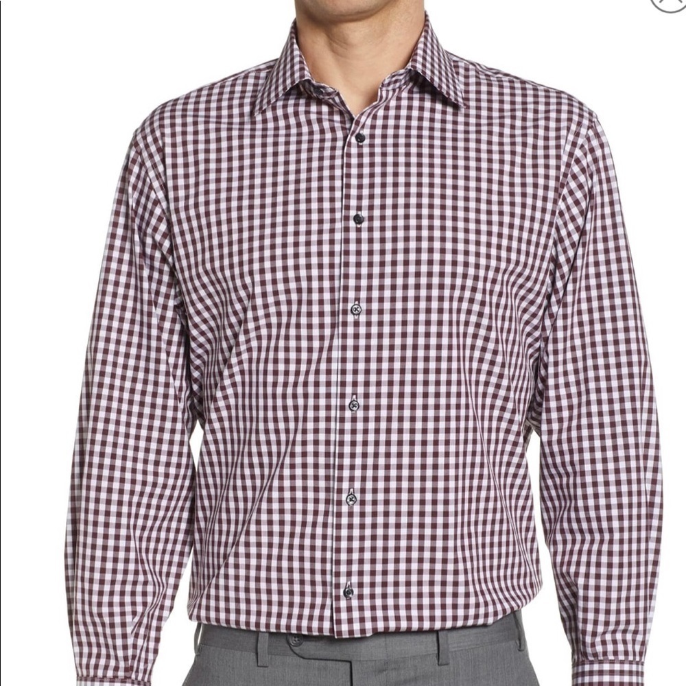Nordstrom Men's Burgundy and White Gingham Dress Shirt